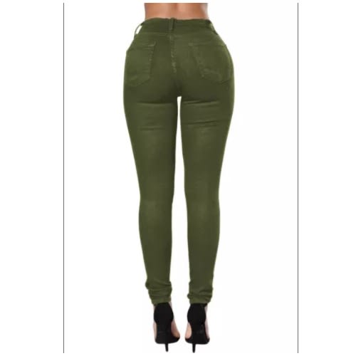 Olive Green Slit Knee Denim Pants