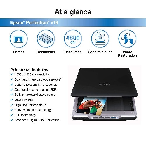 Perfection V19 Color Photo & Document Scanner With Scan-to-cloud