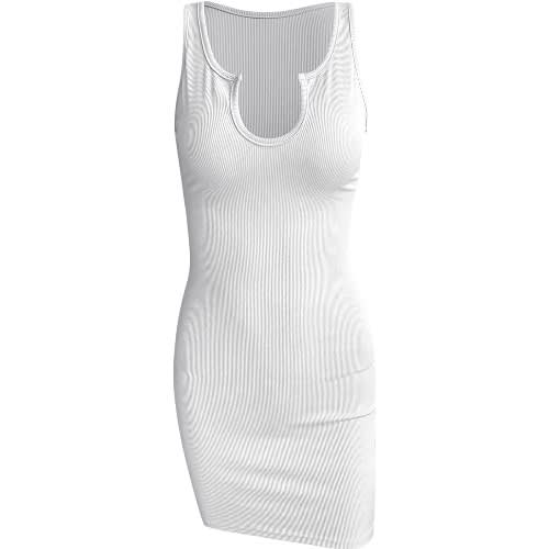 Women's Rib Low Neck Sleeveless Vest Dress - Basic Tight Mini Dress
