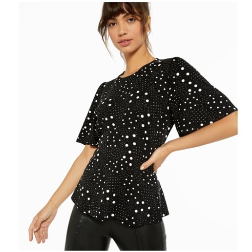 Simple Spot Flutter Sleeve Top - Black/white