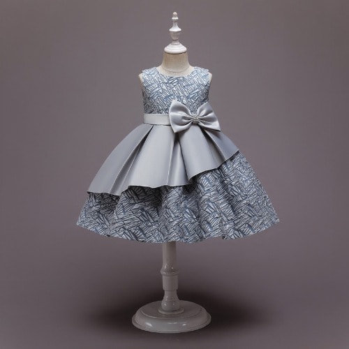 Girl Gown Satin Jacquard Design - Gray