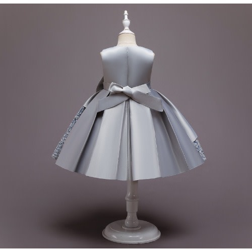 Girl Gown Satin Jacquard Design - Gray