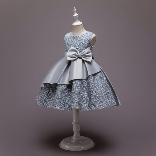 Girl Gown Satin Jacquard Design - Gray