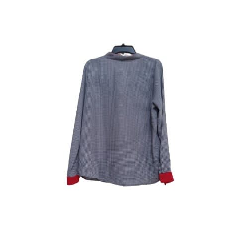 Ladies Blouse With Red Trimmed Neck, Long Sleeve and Tie
