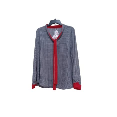 Ladies Blouse With Red Trimmed Neck, Long Sleeve and Tie