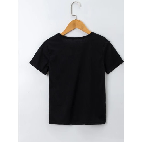Girls All You Need Is Love Leopard Graphic Top- Black