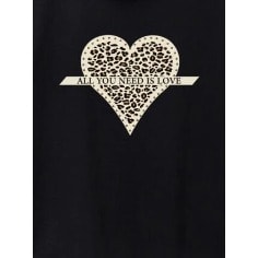 Girls All You Need Is Love Leopard Graphic Top- Black
