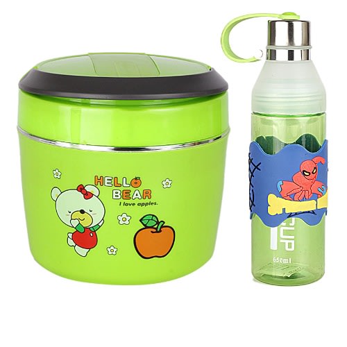 Food Flask And Water Bottle- Green
