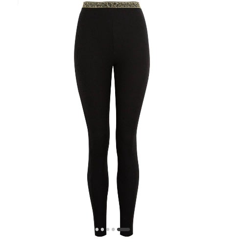 Gold Tape Detail Rib Leggings - Black