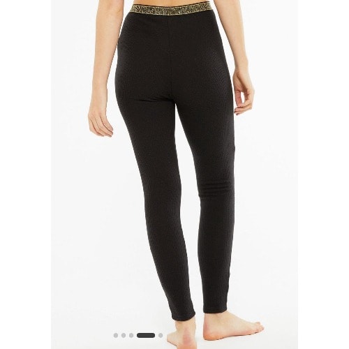 Gold Tape Detail Rib Leggings - Black