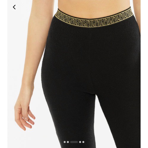 Gold Tape Detail Rib Leggings - Black
