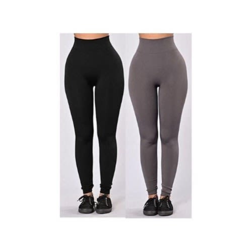 Plus Size Ladies 2 In 1 Thick Slimming Leggings - Black & Grey