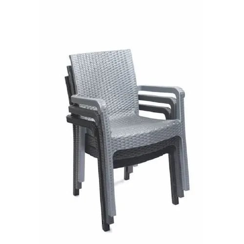 Outdoor Basket Rattan Design Plastic Chair - Grey - Set Of 3