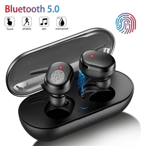Wireless Bluetooth Earbuds With Finger Print Touch And Power Bank - Black