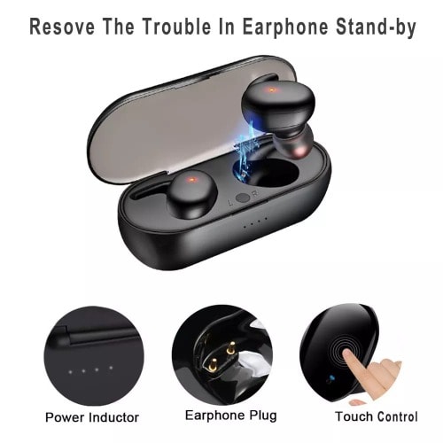 Wireless Bluetooth Earbuds With Finger Print Touch And Power Bank - Black