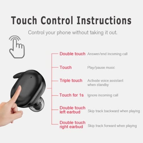 Wireless Bluetooth Earbuds With Finger Print Touch And Power Bank - Black