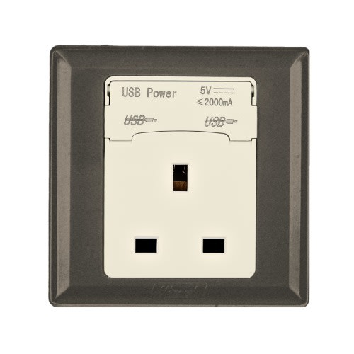 Himel Socket - Advanced Series - 13A - 250 V Ac - 1 Gang With 2 Usb 2.1 A|| HWDA13USBB - Brown