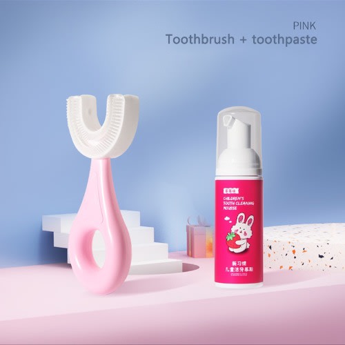 Silicone Kids Teeth Brush U-shape And Tooth whitening Cleaning Mousse - 2 pieces
