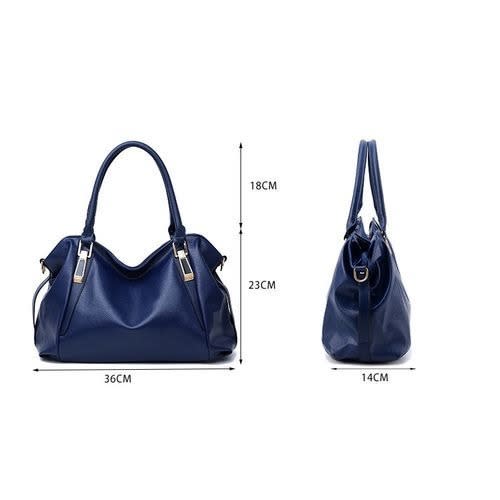 Women Leather Handbag - Navy Blue