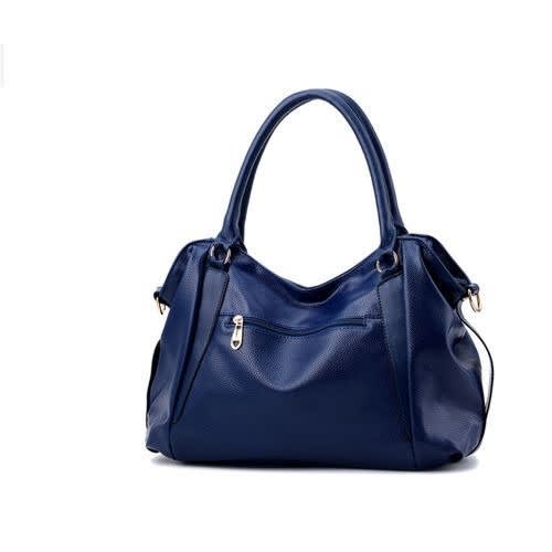 Women Leather Handbag - Navy Blue