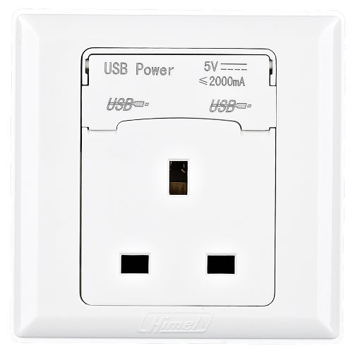 Himel Socket - Advanced Series - 13A - 1 Gang - With 2 Usb 2.1 A||HWDA13USB - White