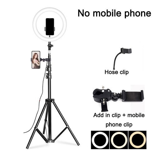 LED Selftimer 10" 26cm Ringlight + Tripod Mount + Dual Phone Brackets