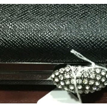 Diamante Clasp Evening Clutch Purse - Black