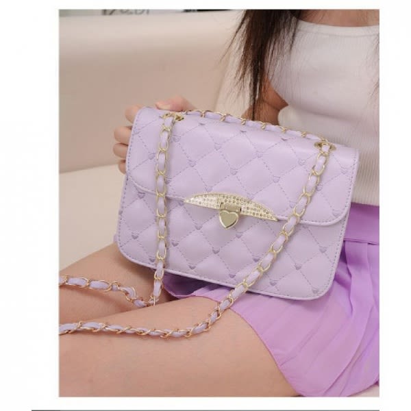 Quilted Crossbody Chain Strap Purse - Purple