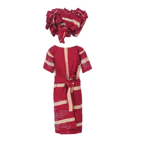 Girl'sTraditional Aso Oke Wear -Iro, Buba & Gele -Red