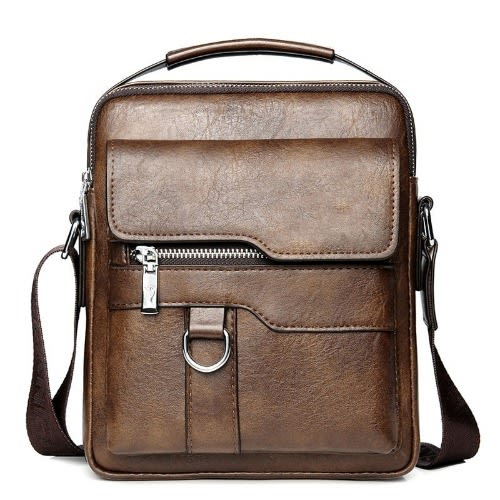 Vintage Leather Shoulder Bag For Men - Khaki