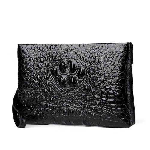 Men Crocodile Leather Pouch -Black