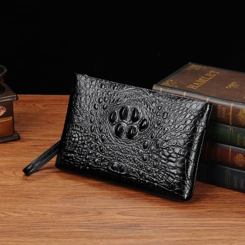 Men Crocodile Leather Pouch -Black