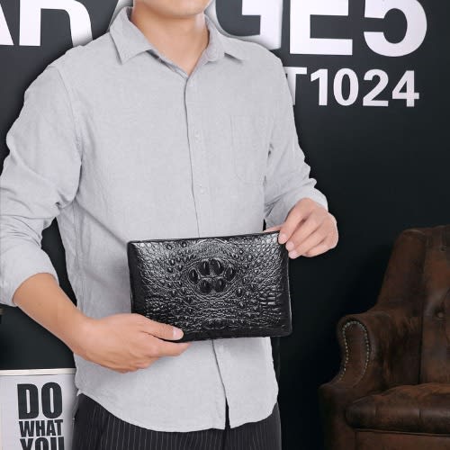 Men Crocodile Leather Pouch -Black