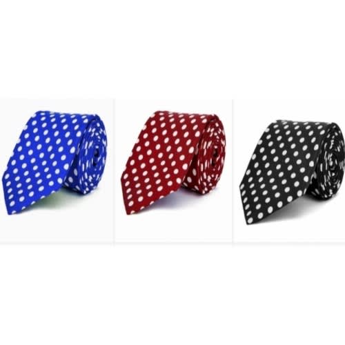 Men's Dotted Long Ties  - Royal Blue/Wine / Black -Set Of 3