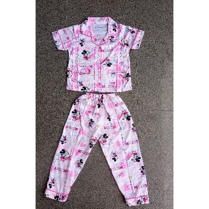 2pc Minnie Mouse Short Sleeve Girl's Shirt And Trouser Pyjamas Set - Pink