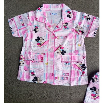 2pc Minnie Mouse Short Sleeve Girl's Shirt And Trouser Pyjamas Set - Pink