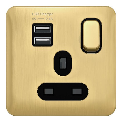 Lisse - Switched Socket - 1 Gang - 13a Sp 2usb Satin Brass - GGBL30102USBABSBS