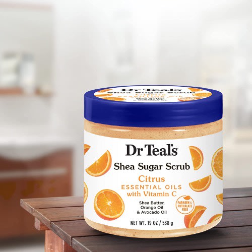 Dr Teal's - Shea Sugar Body Scrub - Citrus Essential Oils With Vitamin C - 538g