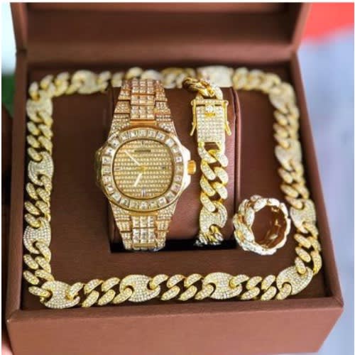 Unisex Super Luxury Studded Wristwatch + Necklace/ring/bracelet