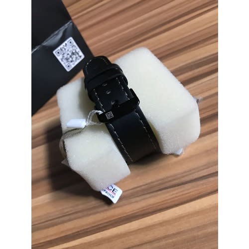 Men's Black Leather Strap Chronograph Wrist Watch