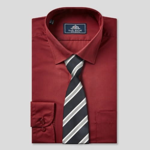 Men's Formal Shirt With Matching Tie  - Wine & Striped Black