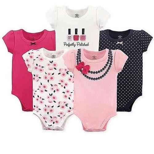 Baby Girl's 5 Short Sleeve Bodysuits