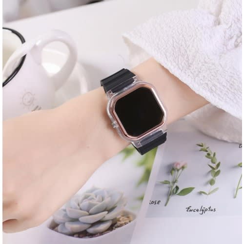 Unisex Gold Bezel Silicone Led Watch - Black