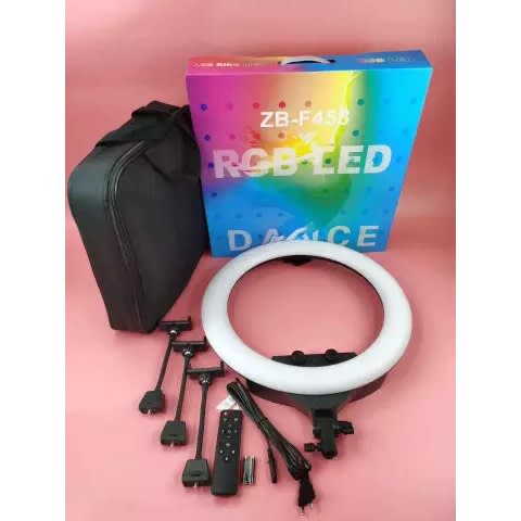 18 Inches Rgb Ring Light + 3 Phone Holders + Remote + Tripod Stand + Plug-in Wire + Bag