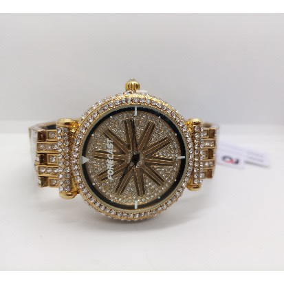 Forecast Rotatable Ice Out Rhinestone Round Unisex Watch- Champagne Gold