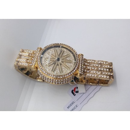 Forecast Rotatable Ice Out Rhinestone Round Unisex Watch- Champagne Gold