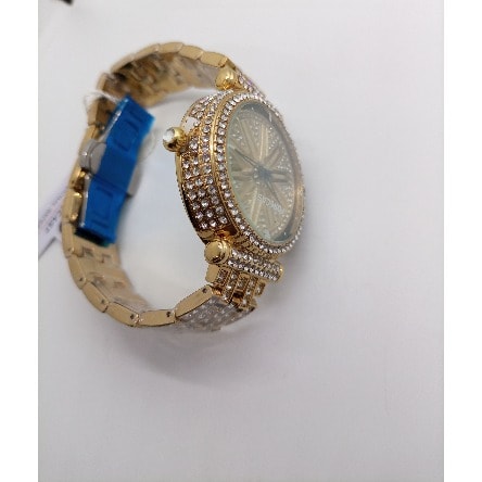 Forecast Rotatable Ice Out Rhinestone Round Unisex Watch- Champagne Gold