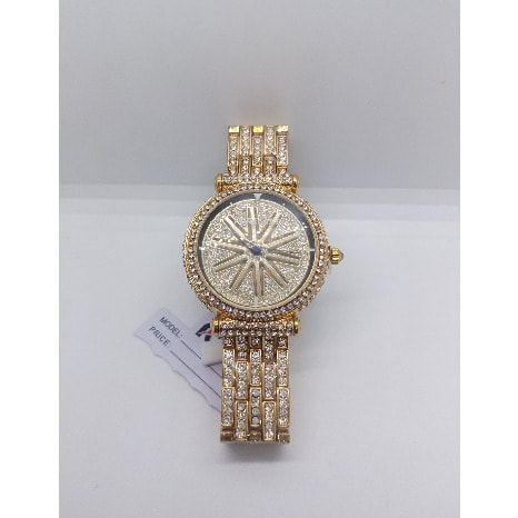 Forecast Rotatable Ice Out Rhinestone Round Unisex Watch- Champagne Gold