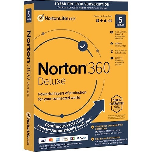 Norton 360 Deluxe - 50gb Cloud-backup - 5 Devices - 1 Year - No Subscription.