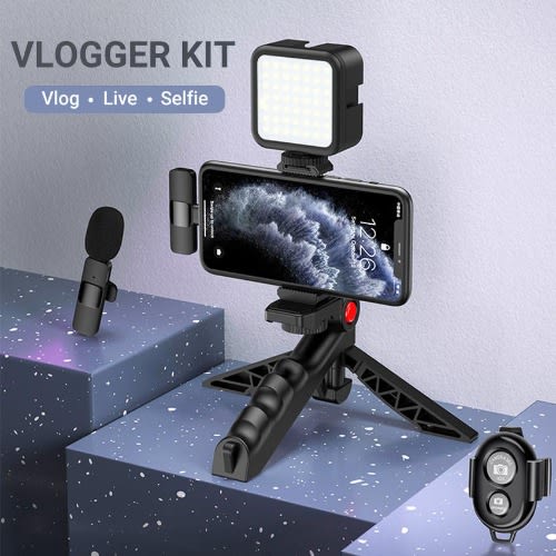 Vlog Kit - Phone Tripod With 2.4g Wireless Lavalier Microphone For Iphone And Android
